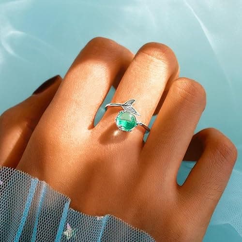 GRAEEN Mermaid Mako Moon Ring Adjustable Sliver Jewelry Rings for Women thumbnail 5