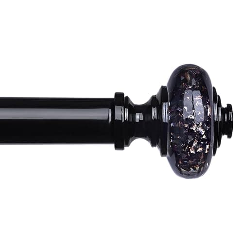 Black Crystal Curtain Rods for Windows 48 to 84 Inch, Decorative Vintage 1'' Diameter Curtain Rod with Black Foil Finial, Adjustable Heavy Duty Easy Install Drapery Pole Set for Farmhouse, Bedroom - Image 1