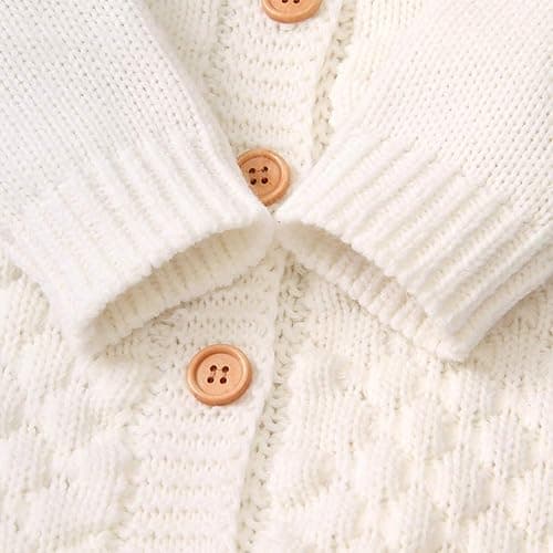 Odizli Neugeborene Baby Mädchen Jungen Kleidung Langarm Gestrickt Kapuze Strampler Body Herbst Winter Babykleidung - 0-6 Monate - Weiß thumbnail 5