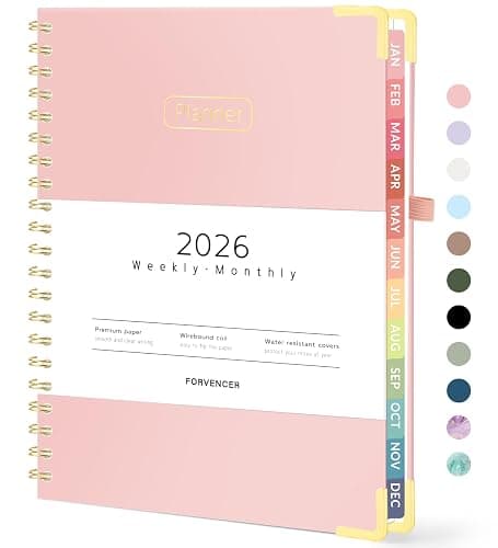 Forvencer Planner Jan 2026-Dec 2026, Spiral Hardcover Daily/Weekly & Monthly Calendar Journal/Agenda Book/Organizer Notebook with Inner Pocket & Tabs for Office/Home/School, Pink, A4, 8.5" x 11" - Image 1