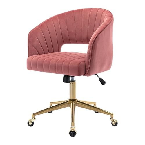 Nrizc Velvet Home Office & Living Room Desk Chairs with Adjustable Swivel Wheels, Ergonomic Upholstered Office Chair for Bedroom, Vanity Study (Rose) - Image 1
