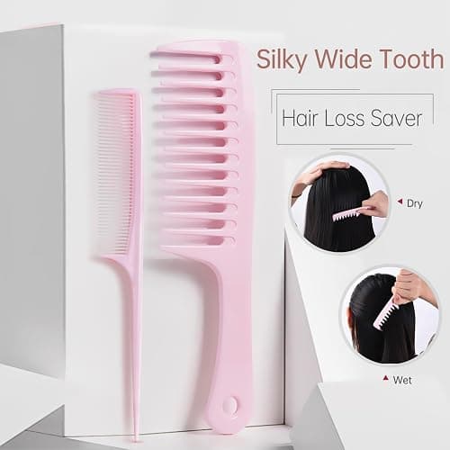Arthaxi Wide Tooth Comb for Women Curls Styling, Pink Large Hair Comb for Wet or Dry Use in Shower, Blow Drying, Travel - Hurt-Free Brushing on All Hair Types, 1 Pack thumbnail 2