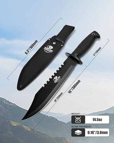 Mossy Oak Survival Hunting Knife with Sheath, 15-inch Fixed Blade Tactical Bowie Knife with Sharpener & Fire Starter for Camping, Outdoor, Bushcraft thumbnail 2