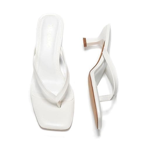 LULLASONG Women's Kitten Heels Sandals Square Open Toe Flip Flop Heels 1.8-2 Inch Heeled Sandals for Women - 10 - White thumbnail 7