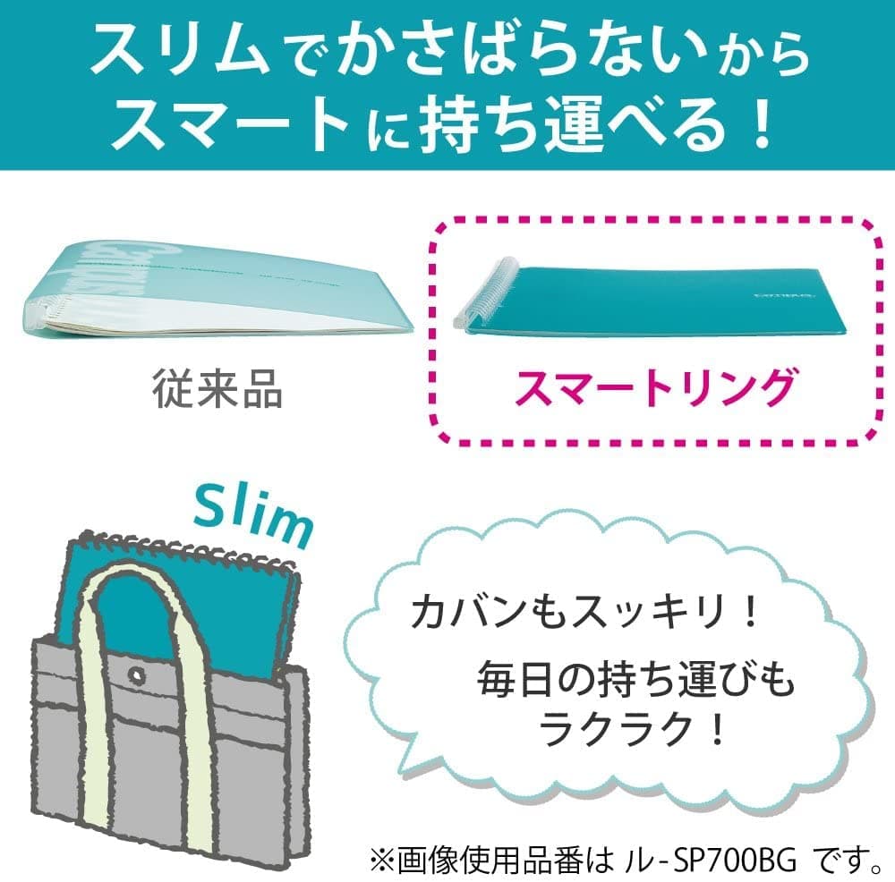 Kokuyo Campus Smart Ring binder, Up to 25 Sheets, B5, 26 Holes, Light Pink (RU-SP700LP) thumbnail 2