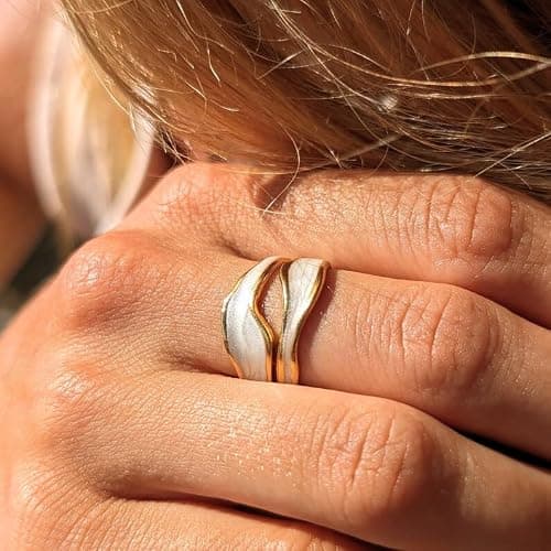 EVERSHINE JEWELLERY Vintage Unique 14K Gold Plated Adjustable Wave Ring for Women – Waterproof, Non-Tarnish, Hypoallergenic Stackable Ring for Women Open Band Thumb & Minimalist Jewelry Gift thumbnail 2
