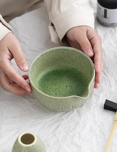 TANG PIN Matcha Set - Match Bowl with Spout and Whisk, 15 OZ, Matcha Scoop | Matcha Whisk Stand (Chasen Holder) - 4pc Perfect Matcha Kit for Matcha Tea Ceremony (Mottled Green) - Mottled Green thumbnail 8