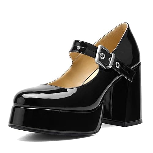 QIV Platform Mary Jane Heels for Women Chunky Block Heel Round Toe Closed Toe Dress Shoes thumbnail 6