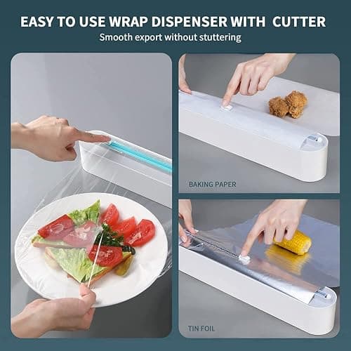 Refillable Magnetic Plastic Wrap Dispenser With Slide Cutter, Sturdy Food Cling Film Cutter, Press and Seal Wrap, 12" x 328' Roll BPA Free thumbnail 4