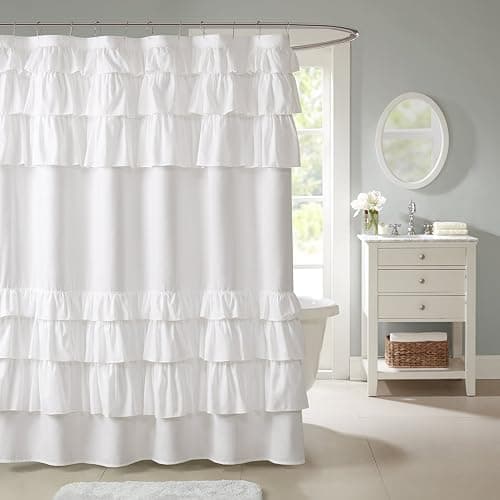 Madison Park Grace White Shower Curtain,Solid Cottage Top Shower Curtains for Bathroom, 72 X 72, White thumbnail 2