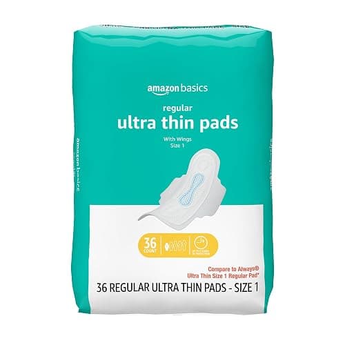 Amazon Basics Regular Absorbency Feminine Pads for Women, Ultra Thin with Flexi-Wings, Unscented, Size 1, 8-Hour Protection, Leak Prevention, 36 Count - Image 1