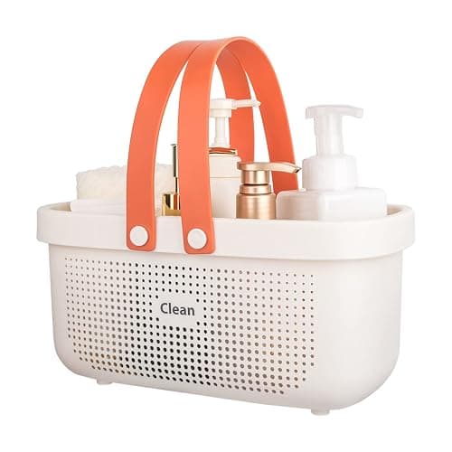 JiatuA Plastic Storage Basket with Handle Portable Shower Caddy Tote Organizer Basket Bin for Bathroom Kitchen Dorm Room Bedroom, White - Image 1