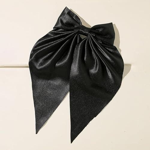Yuyeran 2Pcs Super Big Bow Hair Clips French Style Soild Color Knotted Bowknot Spring Snap Barrettes Hair Clips with Long Ribbon for Women Girls (WineRed+Black) thumbnail 7