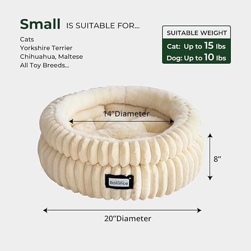 BALANCE Cat Bed Kitten Bed, Washable Round Cat Beds for Indoor Cats,Super Soft Plush Faux Fur Pet Bed for Puppy and Kitten with Anti-Slip Bottom thumbnail 5