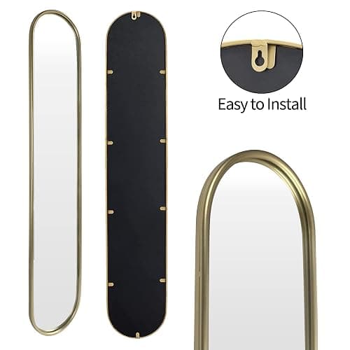 OUSHUAI Gold Tall Mirror,Narrow Capsule Long Mirrors with Metal Frame for Entryway,Hallway,Living Room 44"X8" (3pcs) thumbnail 6