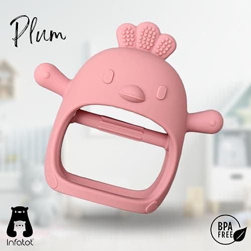Infatot® Teething Toys for Baby Gifts – Chicken Silicone Mitten Teether, Soothing Glove for Infants, Baby Toys 0-6 Months, Soft Chewable Teether Toy to Prevent Finger Sucking, Plum - Chicken Plum thumbnail 5