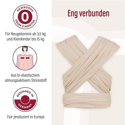 manduca Sling - Babytragetuch - Elastische Babytrage für Neugeborene von der Geburt bis zu 15 kg - Bio-Baumwolle - GOTS zertifiziert - Powder thumbnail 4