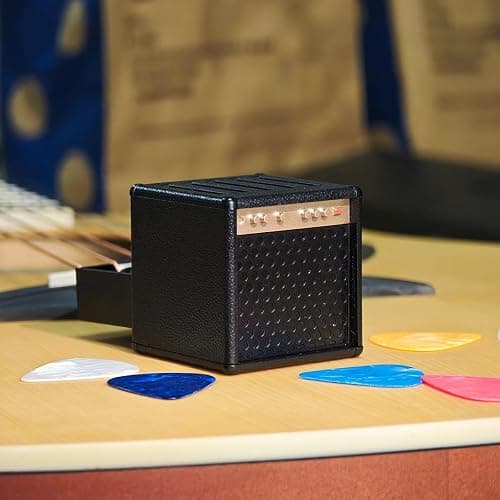 H.WW Guitar Pick Holder Case, Mini Amp Speaker Shaped with 5 Picks | ABS plastic molded, not 3D printed, hand-painted gold finish, snug-fit closure,amp speaker shape,Unique Gifts for Musicians thumbnail 7