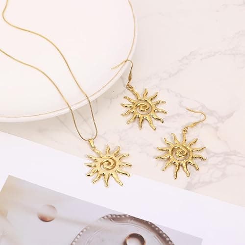 Mikovivi Magische Sonne Sonnenkette Gold für Frauen, Zierlich Sonnenblumen Anhänger Solar Anhänger Halskette Elegant Statement Schmuck Geschenk thumbnail 4
