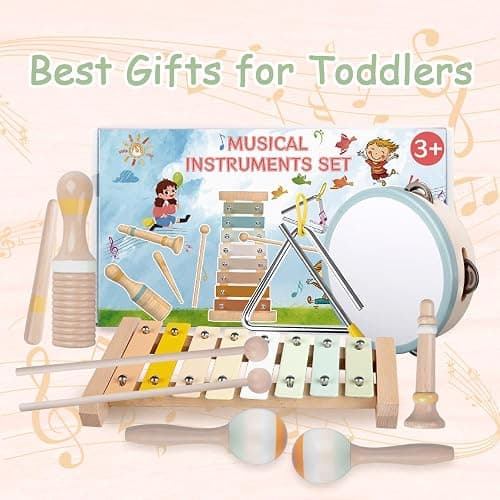 Baby Musical Instruments-Montessori Wooden Toys for Toddlers 1-3,Neutral Colors Percussion Instruments Set with Modern Boho Xylophone for Kids Preschool Educational 3+ thumbnail 6
