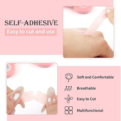 BEVTEE 12 Rolls Lash Tape, Self-Adhesive Eyelash Tape for Eyelash Extensions, Soft and Breathable Micropore Eyelash Extension Tape Supplies for Lash Clusters Eyeshadow Makeup, 9m/10yard Pink thumbnail 3