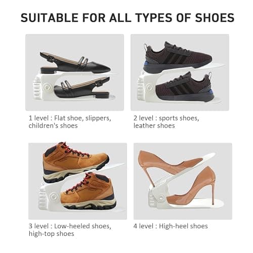 NVGSN Shoe Slots Organizer 20 Pack - Shoe Stackers, Space Savers 50%, 4 Levels Adjustable, Double Layer Holders for Closet, White thumbnail 4
