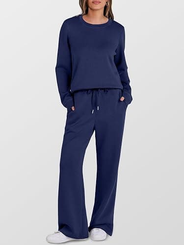 ANRABESS Women's 2 Piece Lounge Sets Casual Travel Outfits Wide Leg Tracksuit Sweatsuits Matching Set 2025 Fall Clothes thumbnail 2