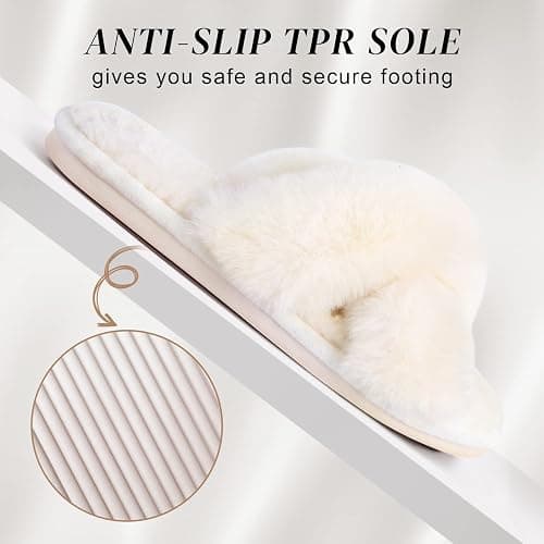 Parlovable Women's Fuzzy Slippers Comfy Cross Band House Shoes Memory Foam Open Toe Indoor Gifts for Ladies thumbnail 4