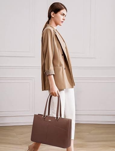 LOVEVOOK Laptop Bag for Women 15.6 Inch Tote Bags Waterproof Leather Briefcase Computer Women Business Office Work Bag,Dark Brown thumbnail 2