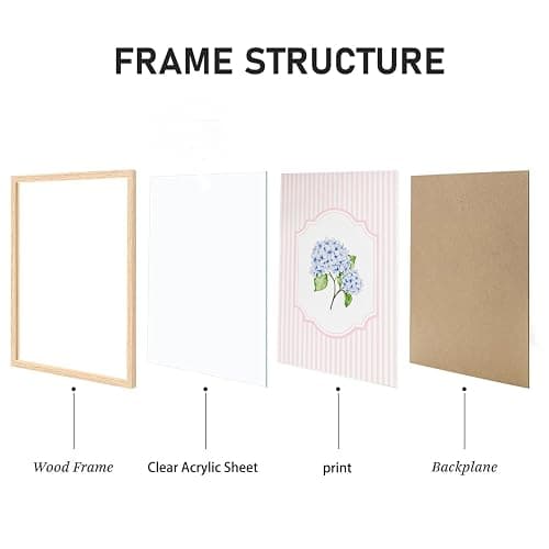 Framed OAK Wood Wall Art Pink And Blue Floral Canvas Artwork | Chinoiserie Flower Pictures Wall Decor Set of 3 Hydrangea Aesthetic Paintings for Bedroom Bathroom Living Room 12x16in thumbnail 6