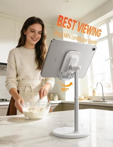 Lamicall Phone Tablet Stand for Desk - White Desktop Holder for iPad Kindle | Height Adjustable Sturdy Stand for Desk, Kitchen Counter & Office Accessories, Fits iPhone Tablets Tab Switch, 4-10" thumbnail 5