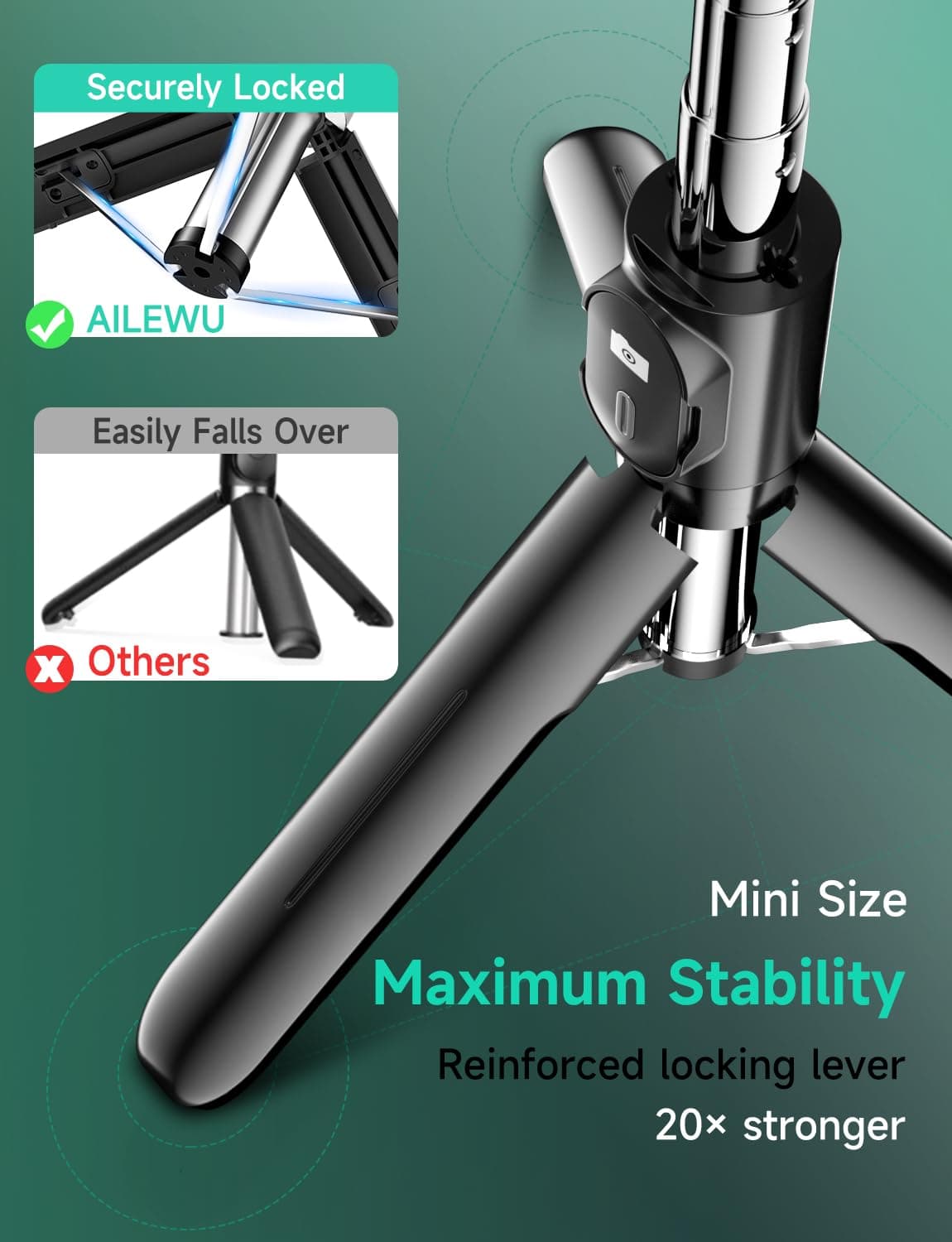 Portable Phone Tripod Stabilizer, 71cm Extendable Travel Tripod for iPhone with Remote Control, Adjustable Selfie Stick, Foldable Phone Stand for 4-7" iOS/Android/Cam/GoPro/Selfie/Streaming -Black thumbnail 4