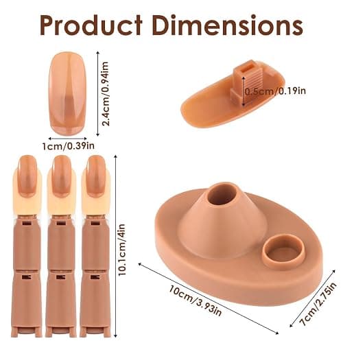 Acrylic Nail Practice Finger Kit, BORNBYME Acrylic Nail Training with 1 Base Stand, 3 Adjustable Fake Fingers, 100 Brown Nail Tips, Movable Training Nail Practice for Nail Beginner… thumbnail 5