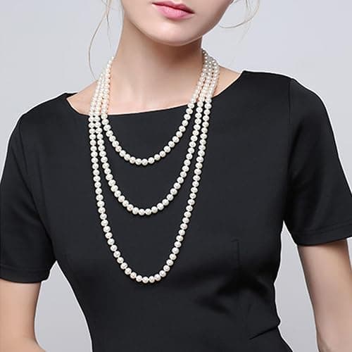 Jidyllic Collier de Perles Art Déco, 150 cm, Perles d'Imitation Blanc, Plastique ABS, Unisex Adulte thumbnail 3