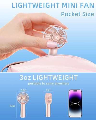 Handheld Fan, Portable Mini Fan 3 Speeds, 1800mAh Small Hand Fan Battery Operated, Personal Makeup Eyelash Fan USB Rechargeable, Gifts for Stylish Girls Women Kids,Pink thumbnail 4