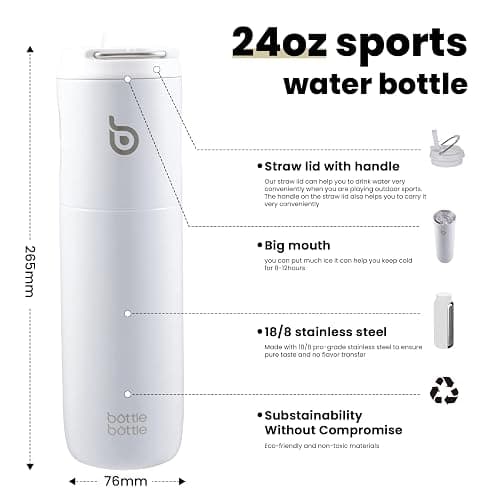 Bottle Bottle Stainless Steel Water Bottle 700ml with Straw and Lid Sports Insulated Metal Water Bottles with Handle(White) thumbnail 3