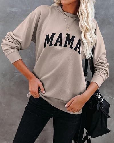LEEDYA Women Long Sleeve Mama Sweatshirts Round Neck Pullover Loose Lightweight Blouse Tops thumbnail 3