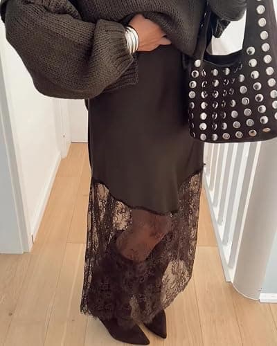 Women Lace Patchwork Skirts High Waist A Line Y2K Elegant Maxi Long Skirts Party Boho Skirt thumbnail 4