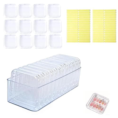 IMWECA 12pcs 3.4in Press On Nail Storage,60pcs Upgrade Adhesive Double Sided Tape,1Pc Big Storage Box,for Nail Display,False Nail Organizer Nail case - Image 1