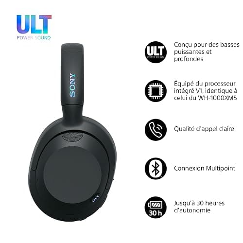 Sony ULT Wear - Casque sans Fil Bluetooth avec ULT Power Sound, Basses Profondes, réduction de Bruit, qualité d'appel Claire, jusqu'à 30 Heures d'autonomie de la Batterie, iOS et Android - Noir thumbnail 2