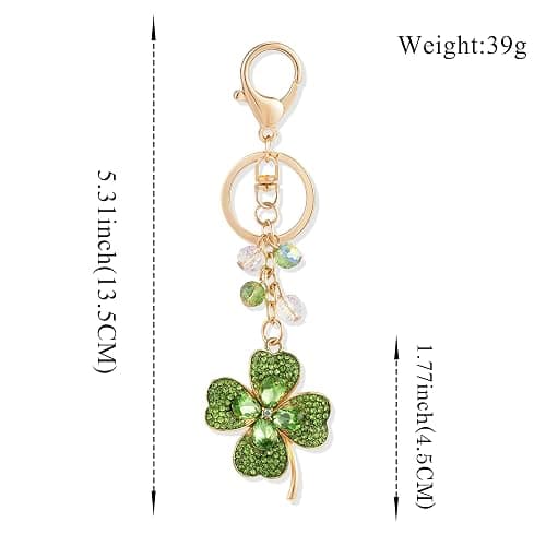 XGALBLA Sparking Cute Lucky Green Crystals 4 Leaf Clovers Key Ring Four Leaf Clover Keychain for Women Bag Charms Keychains thumbnail 2