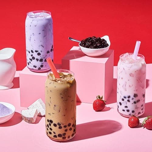 Boba Bundle Kit 10 Serv. Instant Bubble Pearl Variety Milk Tea Kit with Authentic Brown Sugar Tapioca Pearls by Yulu Foods - Ready in Under 1 Minute, Includes Paper Straws - Gift Box, Holiday (Classic, Taro and Strawberry) thumbnail 5