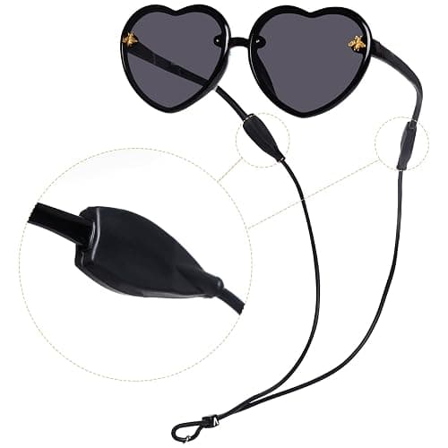 obmwang 2 PCS Kids Heart Shaped Sunglasses Cute Bee Glasses with Strap for Girls Boys Age 3-10 UV400 Protection Outdoor Beach - Pink/Gradient Blue, Black/Gray - 55 Millimeters thumbnail 4