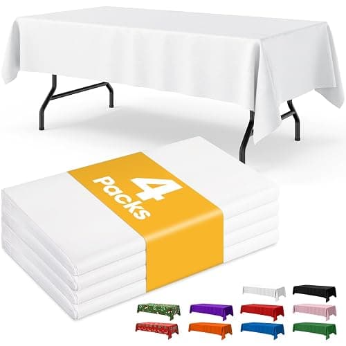 Niuara White Plastic Table Cloth - 4 Pack 54" × 108" Rectangle Disposable Tablecloths for 6FT Tables, Table Cover for Party, Holiday & Gathering Use - Image 1