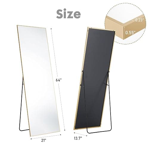 Sweetcrispy 65"x21" Full Length Mirror Full Body Floor Mirror Standing Hanging or Leaning Wall, Wall Mirror with Stand Aluminum Alloy Thin Frame for Bedroom Cloakroom,Gold thumbnail 2
