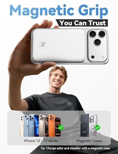 Magnetic Portable Charger, 10000mAh Power Bank, 20W Fast Charging for Magsafe Battery Pack, Travel Essential Wireless Charger Compatible with iPhone 17/16/15/14/13/12 Pro/Max/Air/Plus Series, Samsung thumbnail 2