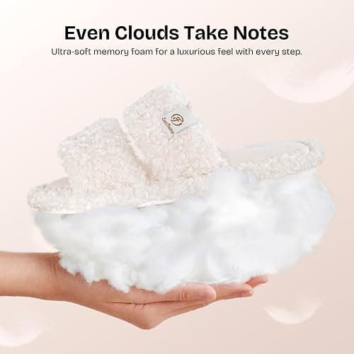 EverFoams Women's Fuzzy Open Toe Slippers Comfy Soft Memory Foam Indoor House Shoes thumbnail 4