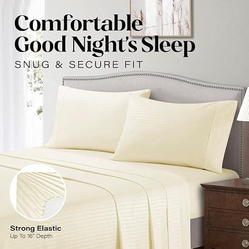 Queen Sheet Set - 4-Piece Striped Queen Size Bed Sheets - Soft & Cooling Deep Pocket Queen Bed Sheet Set - Wrinkle-Free Microfiber Bedding with 1 Fitted Sheet, 1 Flat Sheet, 2 Pillowcases thumbnail 5