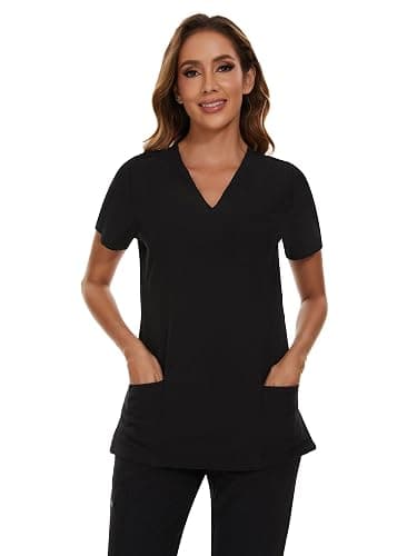 COZYFIT Scrubs for Women Set - Stretch V-Neck Scrub Top & Jogger Pant with 8 Pockets - Black - Medium thumbnail 5