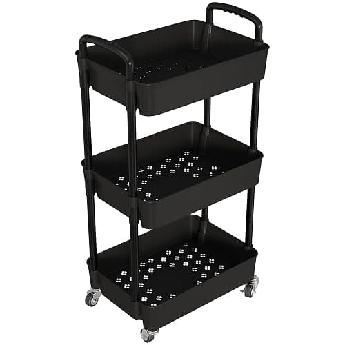 Laiensia 3-Tier Storage Carts,Multifunction Utility Rolling Cart Kitchen Storage Organizer,Mobile Shelving Unit Cart with Lockable Wheels for Bathroom,Laundry,Living Room,With Classified Sticker,Black thumbnail 4